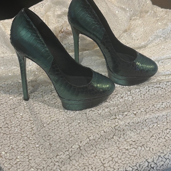 Brian Atwood platform teal croc pump - Picture 1 of 4